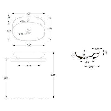 Alice Form Oval Раковина 60x45х12см., накладная, 1 отв., цвет: чёрный матовый. 22460108-2