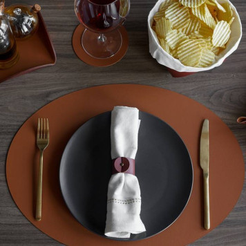 ADJ Плейсмат 47.5x35см., овальный, натуральная кожа, цвет: коньяк/бордо-1