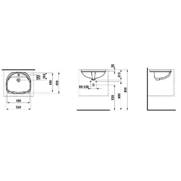 Laufen Bijou Раковина 48x40см., встраиваемая снизу, 1 отв., цвет: белый. 8.1123.0.000.155.1-1