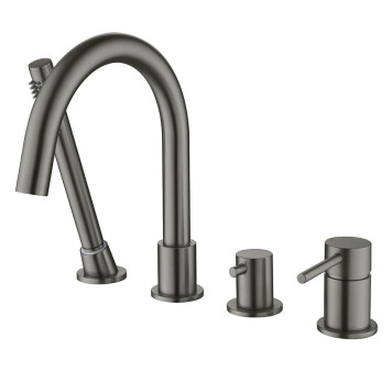 AQ1348BGM ЕВРОПА смеситель на борт ванны на 4 отв., оружейная сталь (шлиф. черный хром) AQ1348BGM