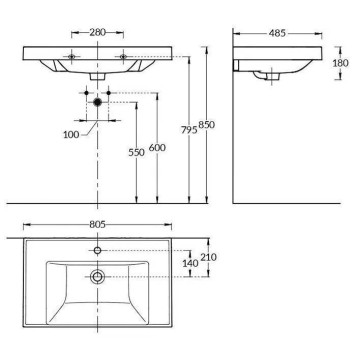 Kerama Marazzi Cubo Раковина подвесна 80.5х48.5см., без отв., цвет: белый глянцевая-5