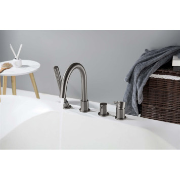 AQ1348BGM ЕВРОПА смеситель на борт ванны на 4 отв., оружейная сталь (шлиф. черный хром) AQ1348BGM-6