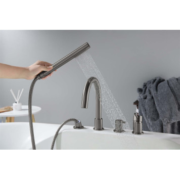 AQ1348BGM ЕВРОПА смеситель на борт ванны на 4 отв., оружейная сталь (шлиф. черный хром) AQ1348BGM-7