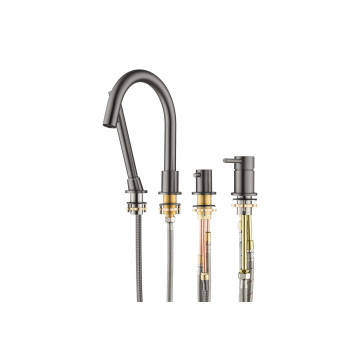 AQ1348BGM ЕВРОПА смеситель на борт ванны на 4 отв., оружейная сталь (шлиф. черный хром) AQ1348BGM-8