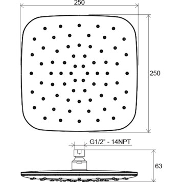 Верхний душ квадратный 250 мм 983.20 черный X07P570-2