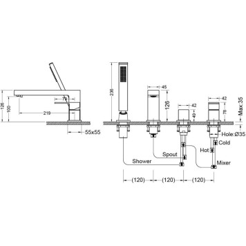 AQ1648MB ЛИБРА смеситель на борт ванны на 4 отв., матовый черный AQ1648MB-3