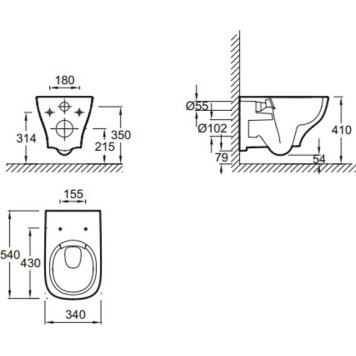 EDE102-00 Struktura чаша подвесного унитаза без обода 5434 см, белый EDE102-00-2