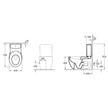 6614 10 R2 AVEO Унитаз-компакт с вертикальным смывом 410 x 720 мм, цвет - ярко-белый R2 661410R2-1