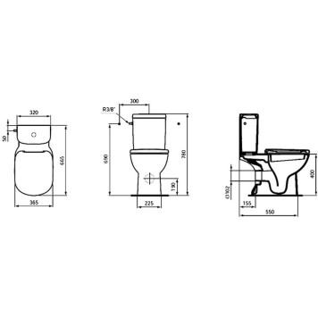 T331201 Tempo Напольный унитаз для монтажа с бачком, глубокий смыв, горизонтальнвй выпуск T331201-1