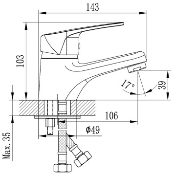 D40-11 Смеситель одноручный (40 мм) для умывальника, монолитный, хром D40-11 D40-11-1