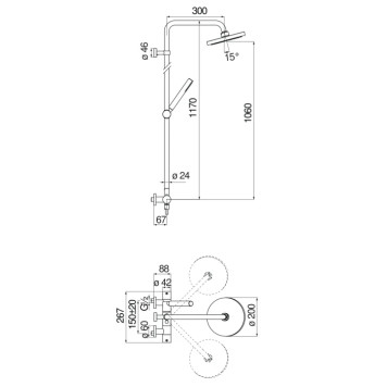 VE125030/30CR VELIS термостатическая душевая система, верхний душ 20 см VE125030/30CR-2