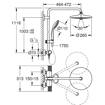 27615002 Euphoria 260 Душевая система с термостатом для душа, 9.5 л/мин, хром (замена 27615001) 27615002-2