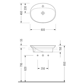 HR34TXS110H HERA овальная раковина для установки в столешницу 46х60 см, с отверстием под смеситель, Serel HR34TXS110H-1