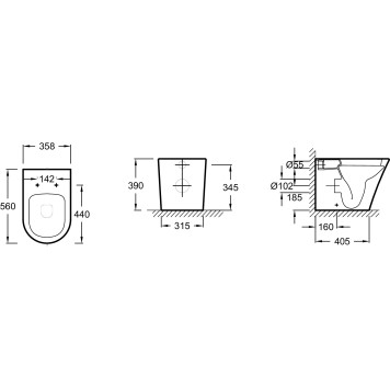 EDAA102-00 Rodin+ Приставной унитаз со стандартным ободом, белый EDAA102-00-1