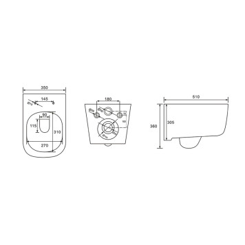 AQ2002-00 ЛУГАНО Унитаз подвесной безободковый 510350360мм, тонкое сиденье с механизмом плавного закрывания, крепеж AQ2002-00-6