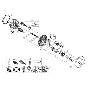 29120000 Grohtherm SmartControl Внешняя часть термостатического смесителя на 2 выхода со встроенным держателем ручного душа, хром 29120000-2