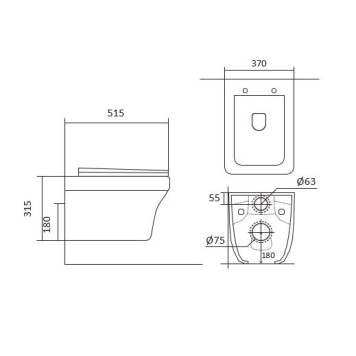 AQ1163-00 АМАДЕО Унитаз подвесной безободковый 515370315 мм, тонкое сиденье с механизмом плавного закрывания, крепеж AQ1163-00-3