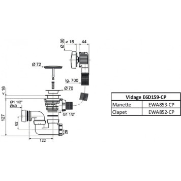 E6D159-CP Слив-перелив 70 см E6D159-CP-1