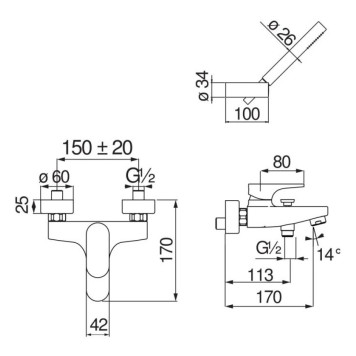 YO126110CR YO смеситель для ванны с душевым набором YO126110CR-1