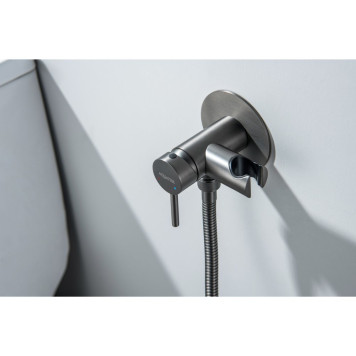 AQ1021BGM ЕВРОПА комплект для гигиенического душа встроенный (смеситель + гигиеническая лейка + шланг), оружейная сталь (шлиф. черный хром) AQ1021BGM-5