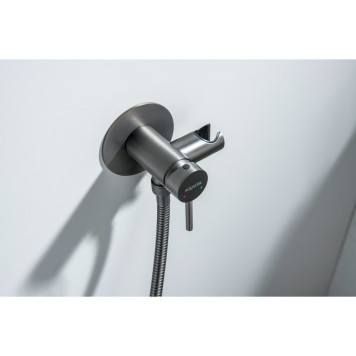 AQ1021BGM ЕВРОПА комплект для гигиенического душа встроенный (смеситель + гигиеническая лейка + шланг), оружейная сталь (шлиф. черный хром) AQ1021BGM-6