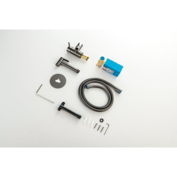 AQ1021BGM ЕВРОПА комплект для гигиенического душа встроенный (смеситель + гигиеническая лейка + шланг), оружейная сталь (шлиф. черный хром) AQ1021BGM-9