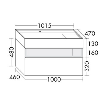 Burgbad Yumo Тумба с раковиной, 101.5х47х48см., с 1 отв., 2 выдв ящика, аллюм рамка,вставка из дымч стекла, светодиодн. подсв., подвесная, цвет: белый глянец-1
