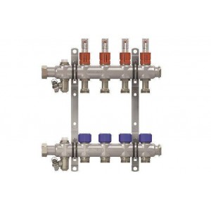 Коллекторная группа, 1, 12 контуров, размер отвода-3/4, с вентилями и расходомерами, нержавеющая сталь