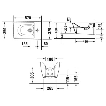 Duravit Viu Биде подвесное 37х57см., с 1 отв под смеситель, цвет: белый. 2292150000-1