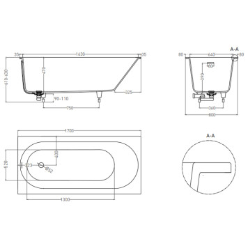 Salini Ornella Kit Ванна 170х80х60см., встраиваемая, S-Sense, донный клапан, сифон, щелевой слив-перелив, цвет: белый глянцевый. 102414G-5