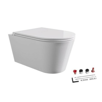 Alice Hide Round Унитаз 57х37см., подвесной, безободковый, с сиденьем и крышкой с микролифтом, с набором для крепления, цвет: белый глянцевый. 31170101SET