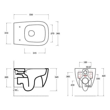 Alice Wunder Унитаз 53х31см., подвесной, безободковый, смыв aliflush+, с сиденьем и крышкой с микролифтом, с креплением Fischer WB-KliX, цвет: белый глянцевый. 45000101SET-9