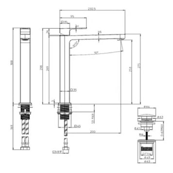 Bossini Gillo Смеситель для раковины, на 1 отв., высокий с донным клапаном, цвет: черный матовый. Z00706.073-1