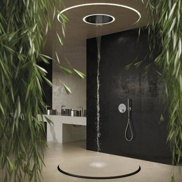 Newform Head Showers Верхний душ d40см, круглый, монтаж в потолок, 2 источника: тропический душ, водопад, G1/2 , цвет: хром. 684.21.018-2