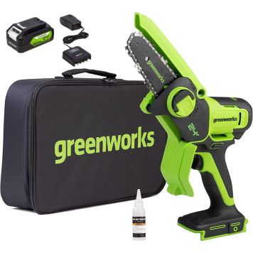 Пила цепная аккумуляторная Greenworks G24MCS10k4 (мини) (АКБ 4Ач и ЗУ)-4