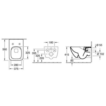 VilleroyBoch Venticello Унитаз подвесной 375*560*330, безободковый, в комплекте сиденье SlimSeat Line, микролифт, цвет альпийский белый. 4611RL01-6