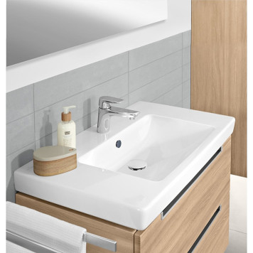 VilleroyBoch ViConnect Донный клапан для раковины, с переливом, с керамической крышкой, нажимной, цвет: альпийский белый. 8L033401-2