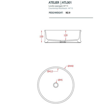 Artceram Atelier Раковина 44 см, без отв., накладная, без перелива, цвет: белый-1