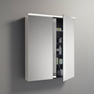 BURGBAD Eqio Зеркальный шкаф с LED подсветкой 5Вт IP24, 90х80х17см,2 зерк двери с обоих сторон, стекл полки, вкл/выкл, цвет: серый-3