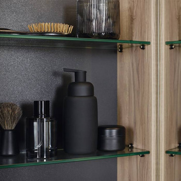 BURGBAD Eqio Зеркальный шкаф с LED подсветкой 5Вт IP24, 90х80х17см,2 зерк двери с обоих сторон, стекл полки, вкл/выкл, цвет: серый-4