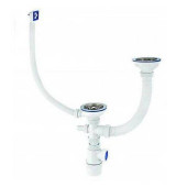 Сифон Wirquin Элит 11/2 х 40 мм для двойной мойки с нерж. чашками D114 мм с отводом и с прямоуг.пер. L300