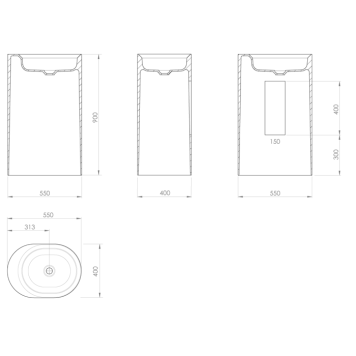 KNIEF Glow Раковина 55х40х90 см, без отв., без перелива, выход в пол, цвет: белый матовый-1