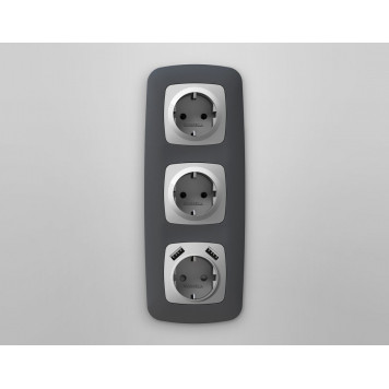 Накладка для розетки с заземлением и со шторками и 2хUSB type A Ambrella Volt Quant OP4090-1