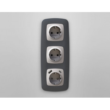 Накладка для розетки с заземлением и со шторками и 2хUSB type A и C Ambrella Volt Quant OP4100-1