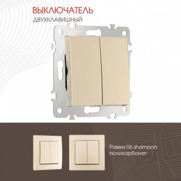 Выключатель двухклавишный без рамки Arte Milano 206 206.30-2.shampan-1