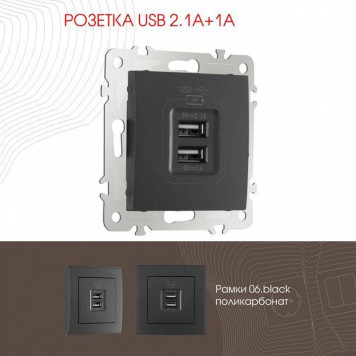 Розетка USB, без рамки Arte Milano am-206 206.46-1.black-1