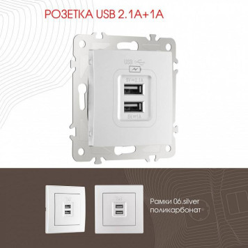 Розетка USB, без рамки Arte Milano am-206 206.46-1.silver-1