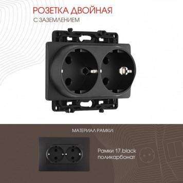 Розетка двойная с заземлением, без рамки Arte Milano am-217 217.40-2.black-1