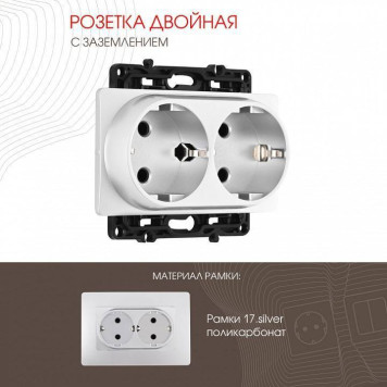 Розетка двойная с заземлением, без рамки Arte Milano am-217 217.40-2.silver-1