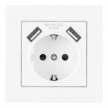 Розетка с заземлением и со шторкой и 2хUSB Arte Milano SET06-1 SET06-1-47-1 white-1